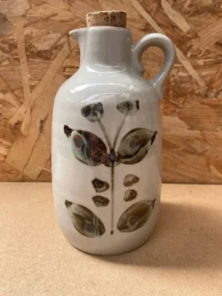Ancienne bouteille grès de l’arnon gris décor feuilles france vintage