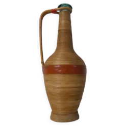 Ancienne bouteille habillée de rotin bois vintage