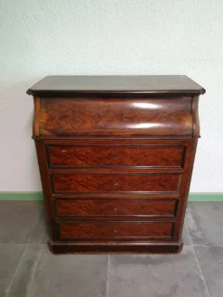 Ancienne commode lavabo en ronce de noyer et marbre blanc – XIXe siècl