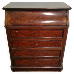 Ancienne commode lavabo en ronce de noyer et marbre blanc – XIXe siècl