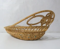 ancienne coupe à fruits en rotin tressé
