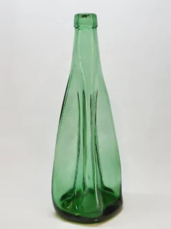 Ancienne Grande Bouteille En Verre Pressé Moulé Vert Écrasé Déformé