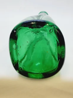 Ancienne Grande Bouteille En Verre Pressé Moulé Vert Écrasé Déformé