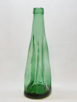 Ancienne Grande Bouteille En Verre Pressé Moulé Vert Écrasé Déformé