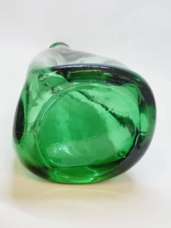 Ancienne Grande Bouteille En Verre Pressé Moulé Vert Écrasé Déformé