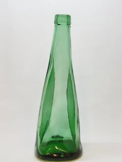 Ancienne Grande Bouteille En Verre Pressé Moulé Vert Écrasé Déformé