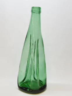 Ancienne Grande Bouteille En Verre Pressé Moulé Vert Écrasé Déformé