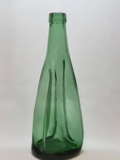 Ancienne Grande Bouteille En Verre Pressé Moulé Vert Écrasé Déformé