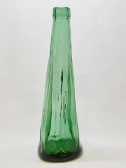 Ancienne Grande Bouteille En Verre Pressé Moulé Vert Écrasé Déformé