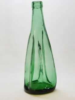 Ancienne Grande Bouteille En Verre Pressé Moulé Vert Écrasé Déformé