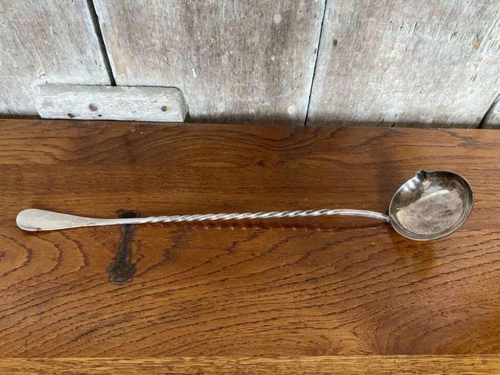 Ancienne Louche Punch Orfèvrerie Cailar Bayard Metal Argent Manche Torsadé #B341