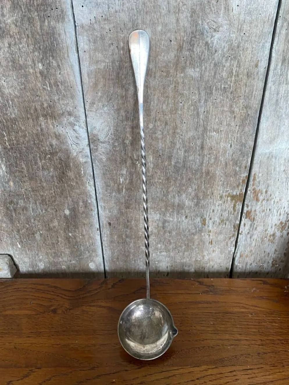 Ancienne Louche Punch Orfèvrerie Cailar Bayard Metal Argent Manche Torsadé #B341