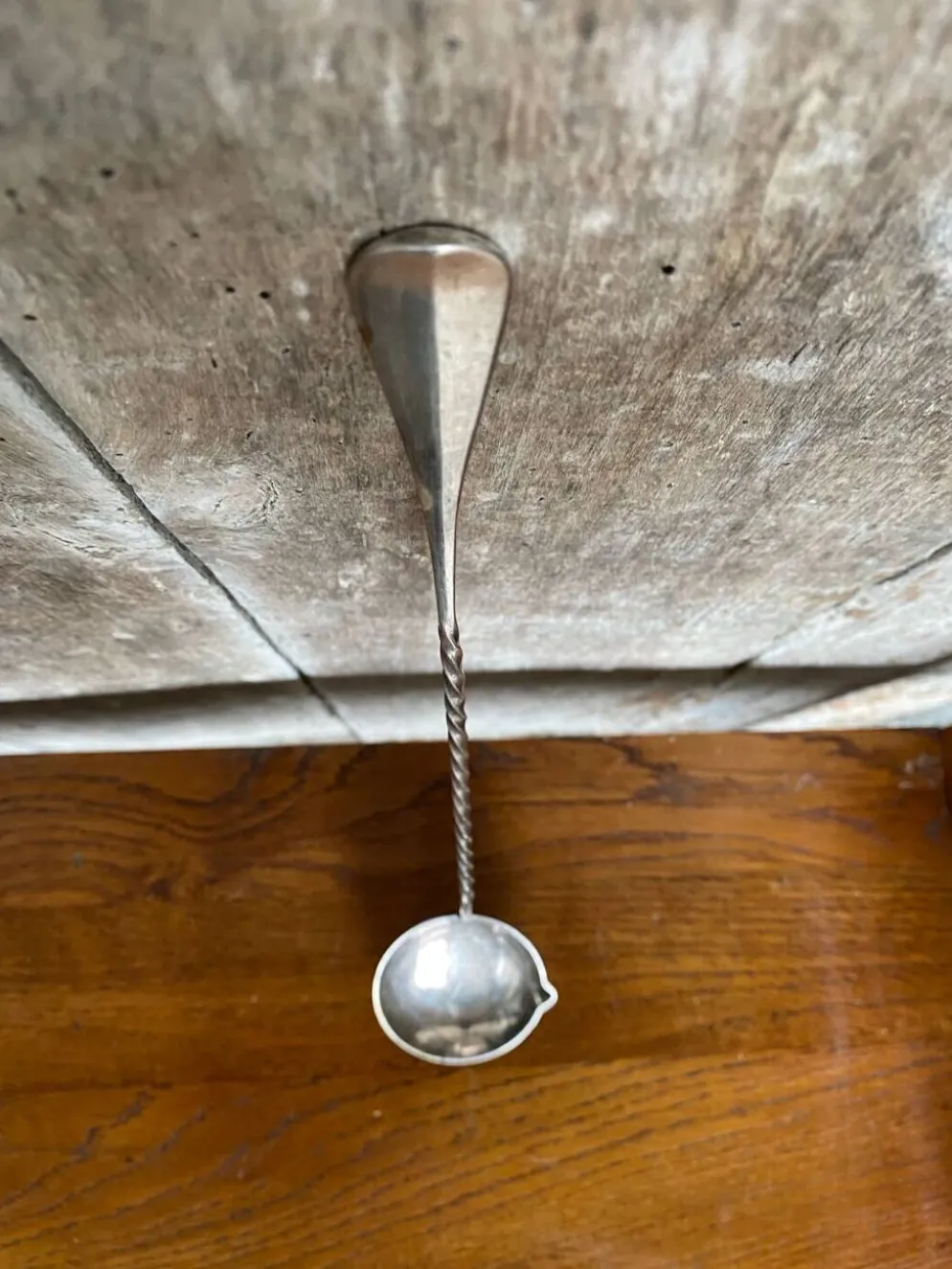 Ancienne Louche Punch Orfèvrerie Cailar Bayard Metal Argent Manche Torsadé #B341