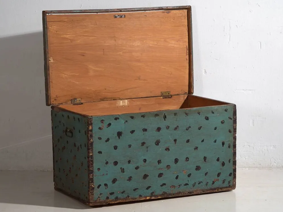 Ancienne malle de rangement vert menthe (c.1920)