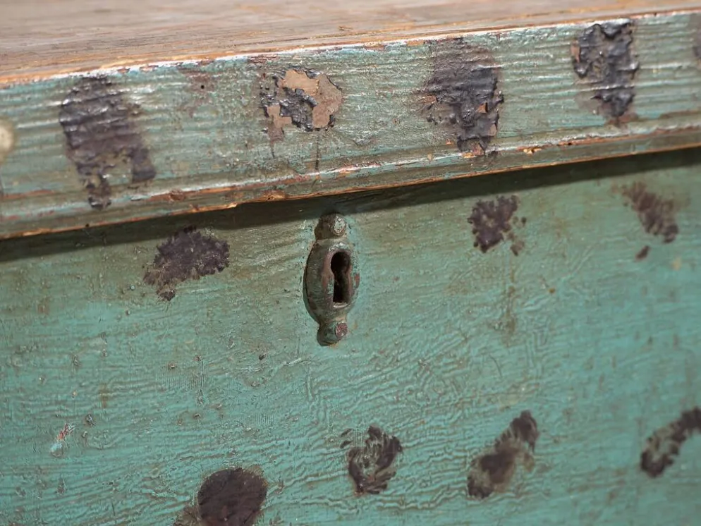 Ancienne malle de rangement vert menthe (c.1920)