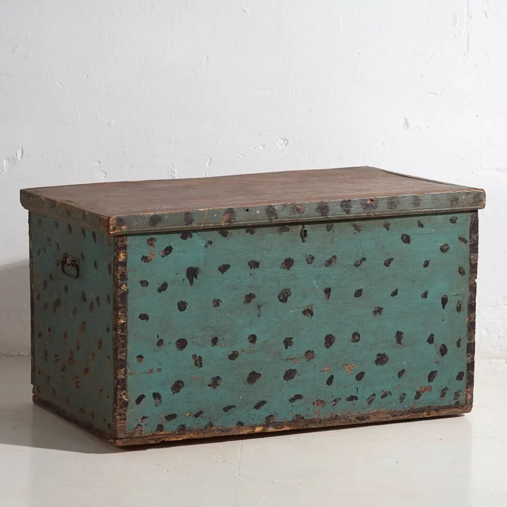 Ancienne malle de rangement vert menthe (c.1920)