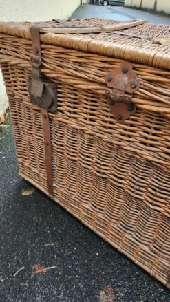 Ancienne malle de voyage Vintage en rotin osier des années 1900