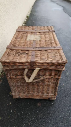 Ancienne malle de voyage Vintage en rotin osier des années 1900