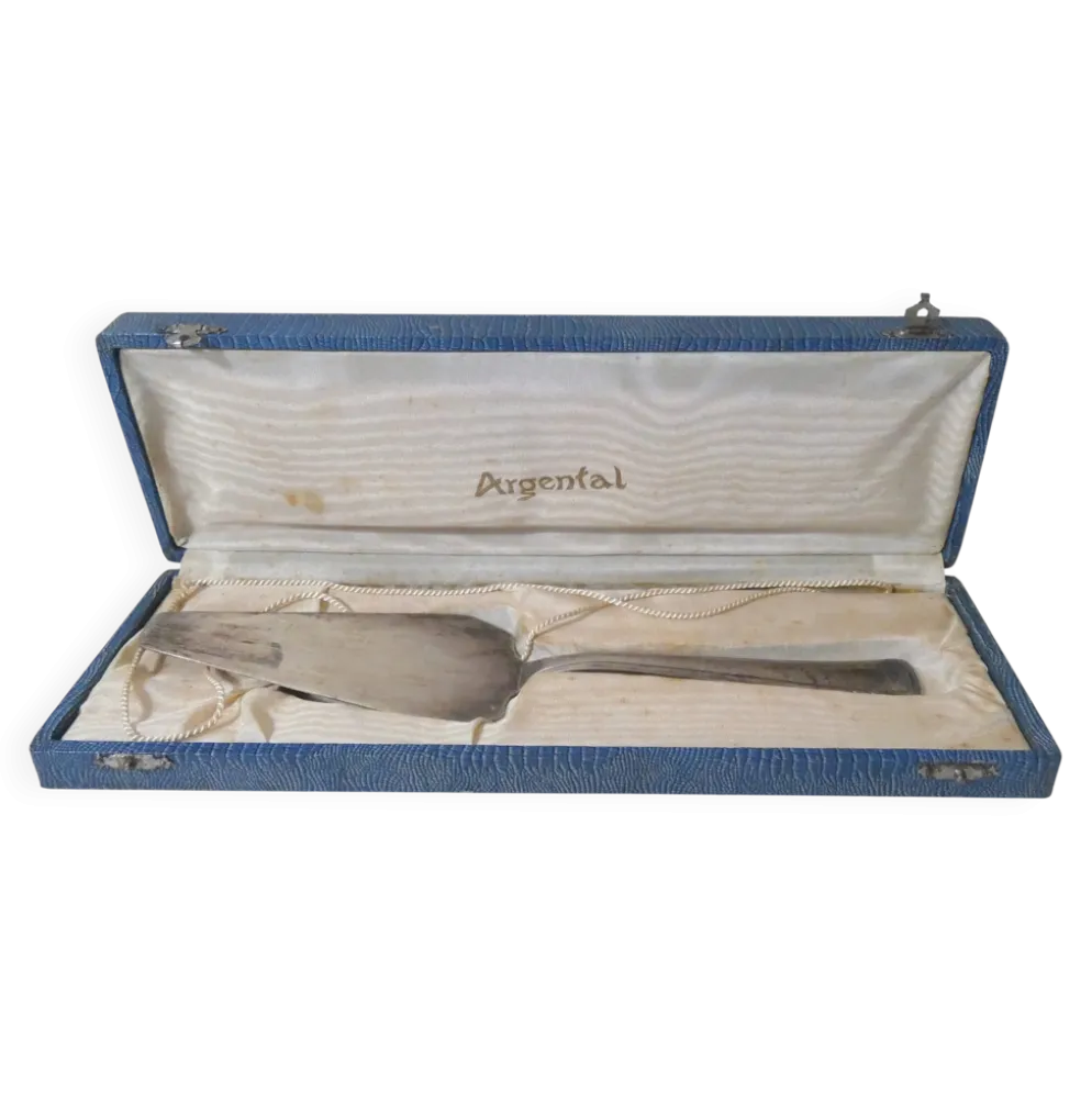 Ancienne pelle à tarte gâteau en métal argenté dans son coffret