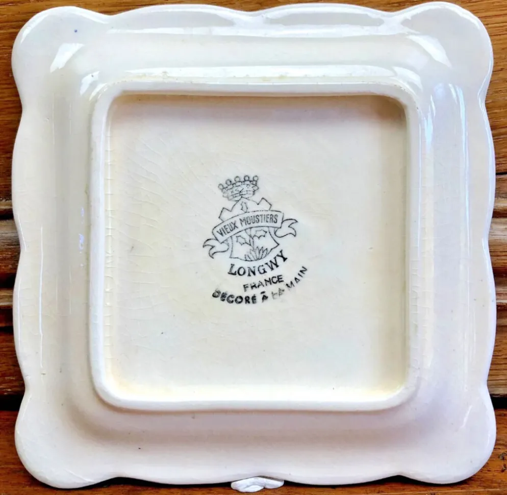 9 anciennes assiettes carrées à cake dessert apéritif Longwy Moustier
