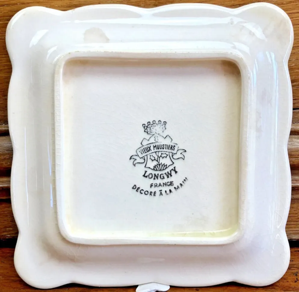 9 anciennes assiettes carrées à cake dessert apéritif Longwy Moustier