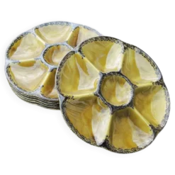 6 Anciennes Assiettes à Huitres en Céramique Verte de Gien