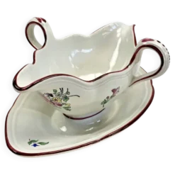 Ancienne saucière faïence Lunéville modèle réverbère rose tulipe