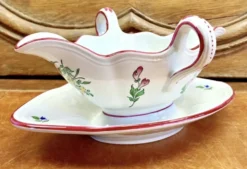 Ancienne saucière faïence Lunéville modèle réverbère rose tulipe