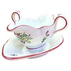 Ancienne saucière faïence Lunéville modèle réverbère rose tulipe