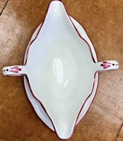 Ancienne saucière faïence Lunéville modèle réverbère rose tulipe