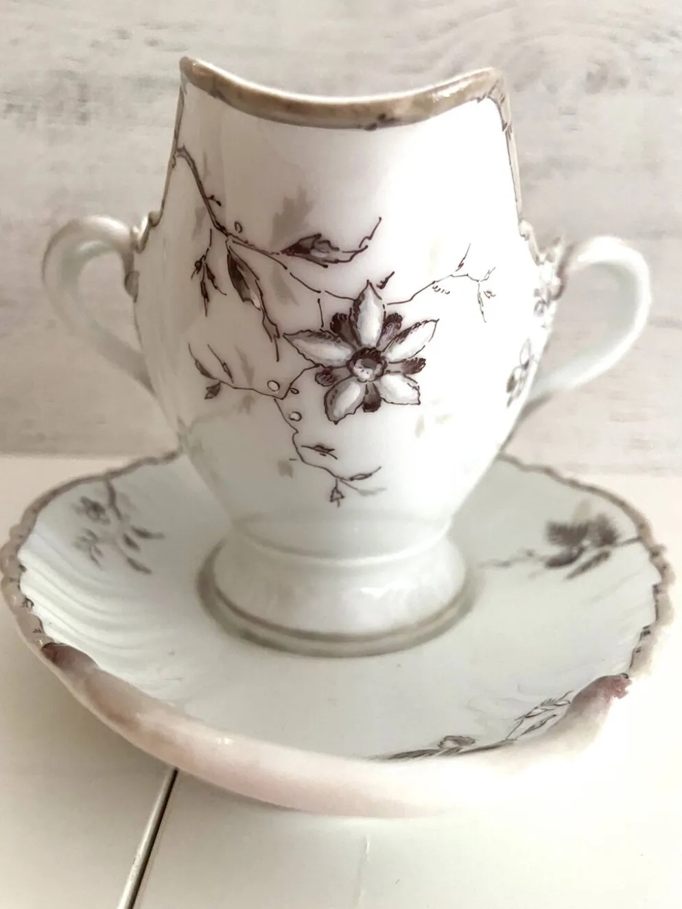 Ancienne Saucière & Son Dormant (Ravier) Porcelaine Fine Style Louis XV