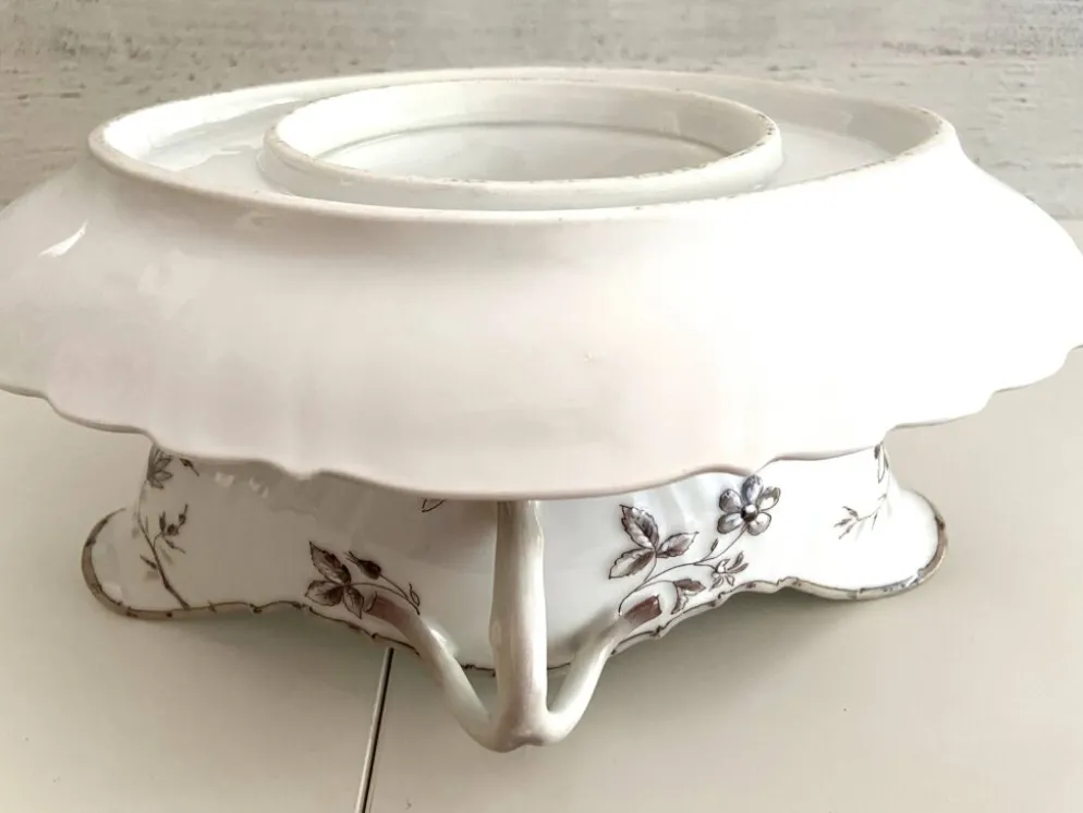 Ancienne Saucière & Son Dormant (Ravier) Porcelaine Fine Style Louis XV