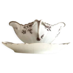 Ancienne Saucière & Son Dormant (Ravier) Porcelaine Fine Style Louis XV