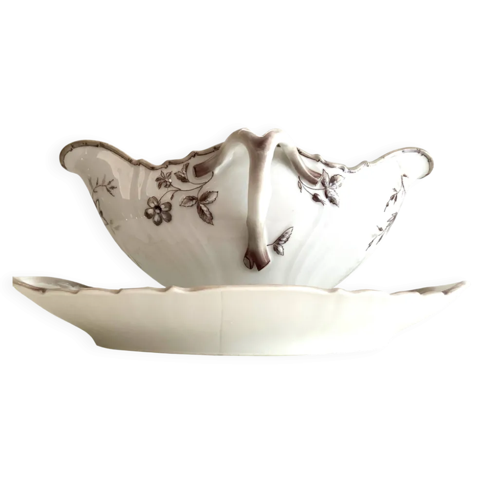 Ancienne Saucière & Son Dormant (Ravier) Porcelaine Fine Style Louis XV
