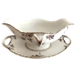 Ancienne Saucière & Son Dormant (Ravier) Porcelaine Fine Style Louis XV