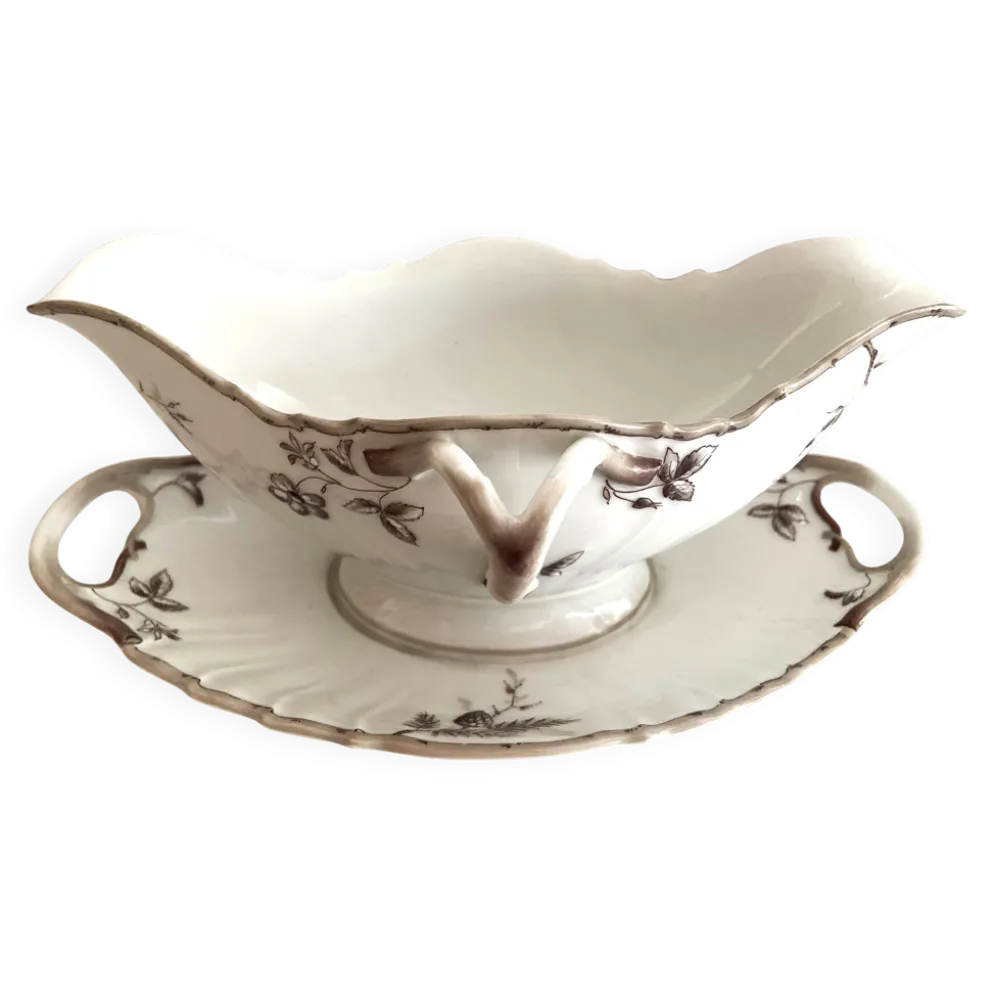 Ancienne Saucière & Son Dormant (Ravier) Porcelaine Fine Style Louis XV
