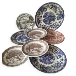 8 anciennes à décor anglais – Collection dépareillée