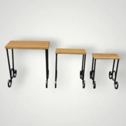 Anciennes tables gigognes en bois et fer forgé – vers 1950