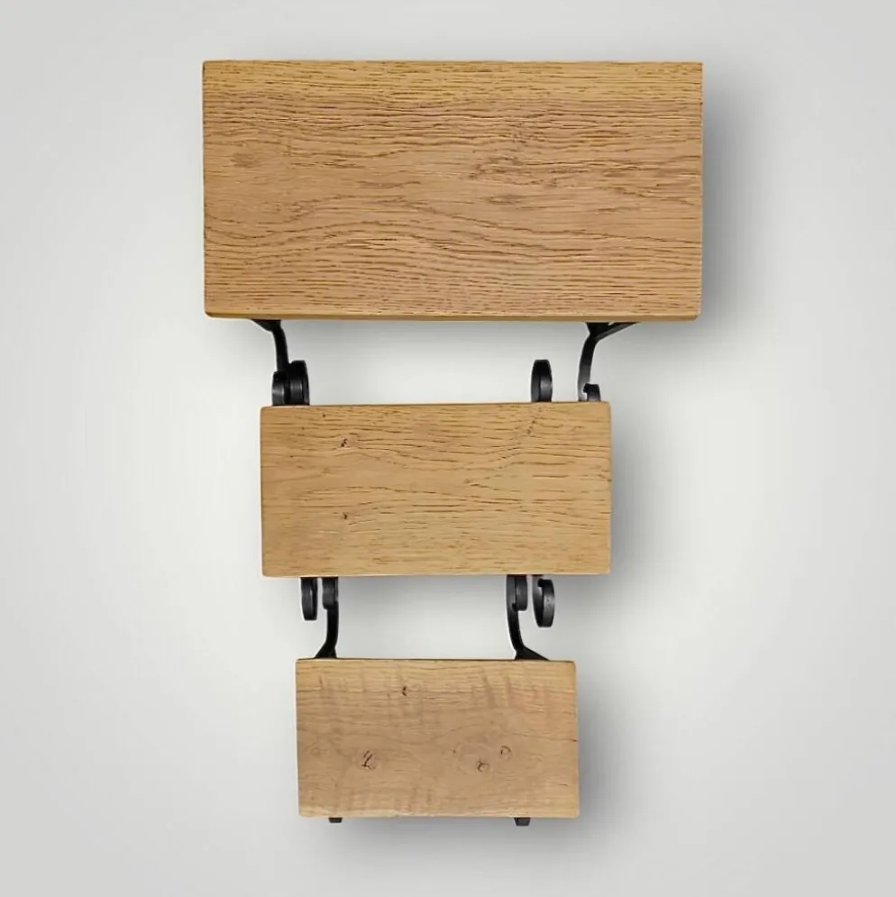 Anciennes tables gigognes en bois et fer forgé – vers 1950