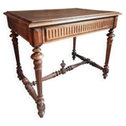 Ancienne table d'écriture française en noyer avec tiroir, petit bureau, vers 1930