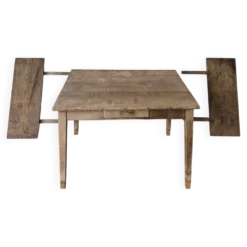Ancienne table de ferme avec ses 2 rallonges et ses pieds rehaussés