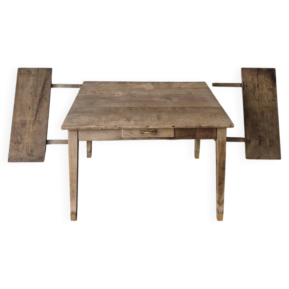 Ancienne table de ferme avec ses 2 rallonges et ses pieds rehaussés