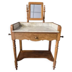 Ancienne Table de toilette Coiffeuse marbre et bois massif avec miroir
