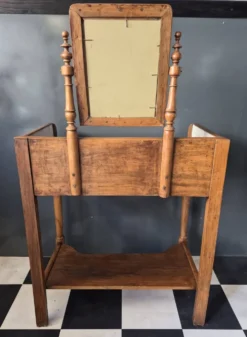 Ancienne Table de toilette Coiffeuse marbre et bois massif avec miroir