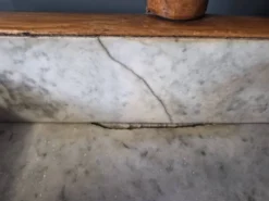 Ancienne Table de toilette Coiffeuse marbre et bois massif avec miroir