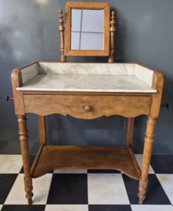 Ancienne Table de toilette Coiffeuse marbre et bois massif avec miroir