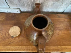 Ancienne théière en grès pyrite marron beige + bouchon liège vintage