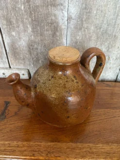 Ancienne théière en grès pyrite marron beige + bouchon liège vintage