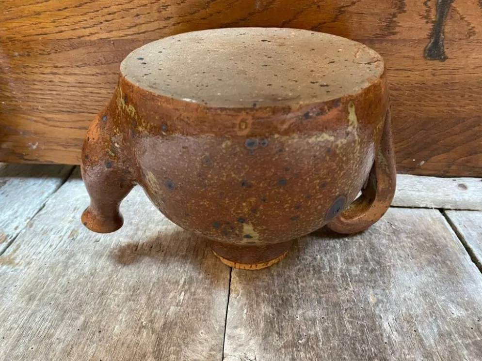 Ancienne théière en grès pyrite marron beige + bouchon liège vintage