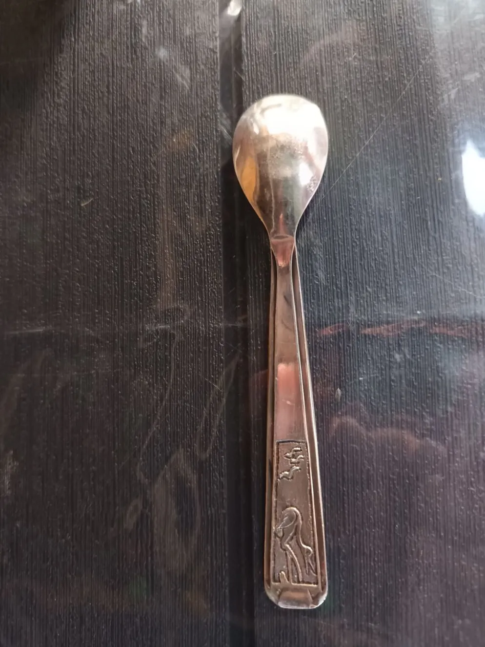 Ancienne Timbale de Baptême + Cuillère Métal Argenté - Décor Oiseaux -